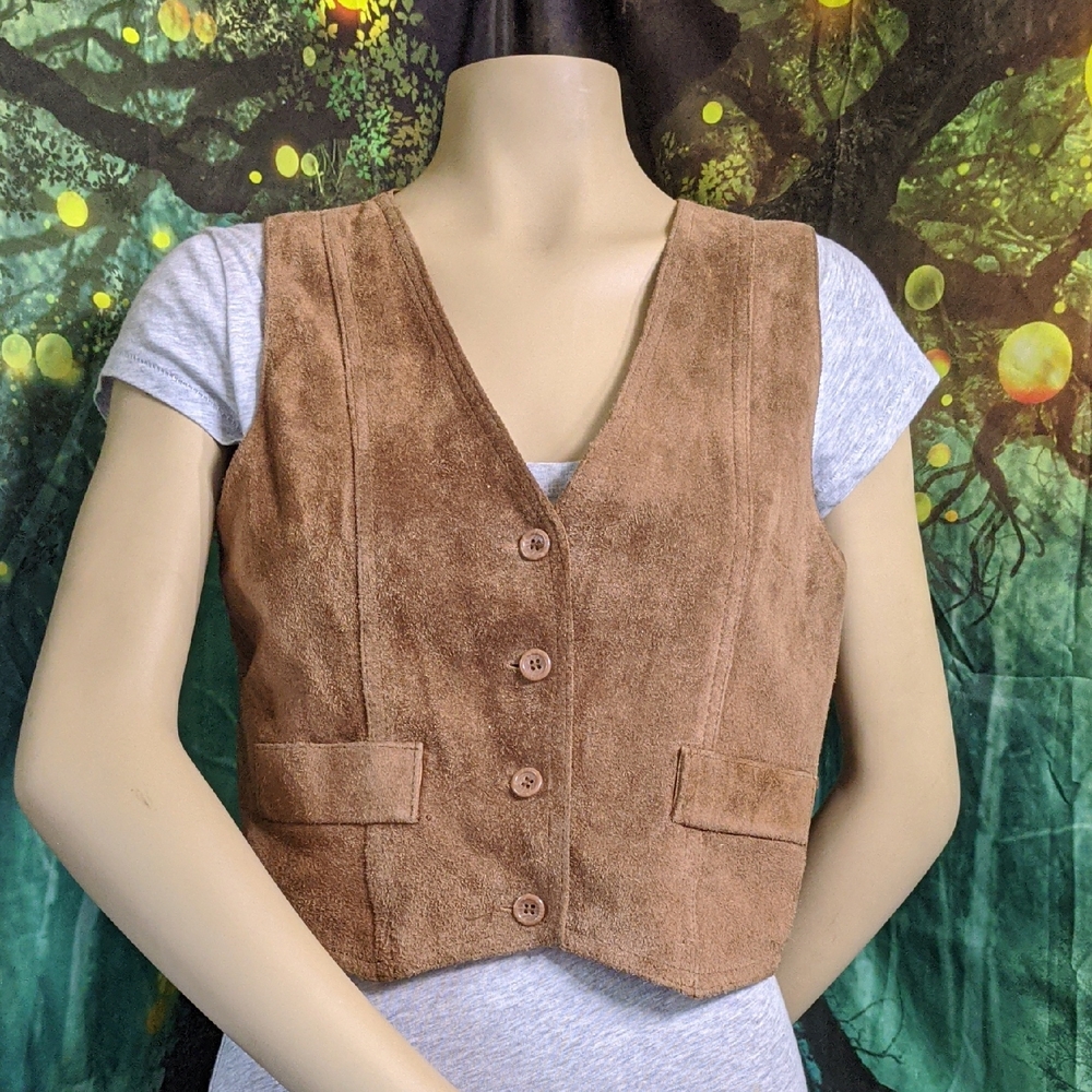Foxmoor Vintage 70s 4-Button Suede Vest, Adjustable Waist, Acetate Back & Lining